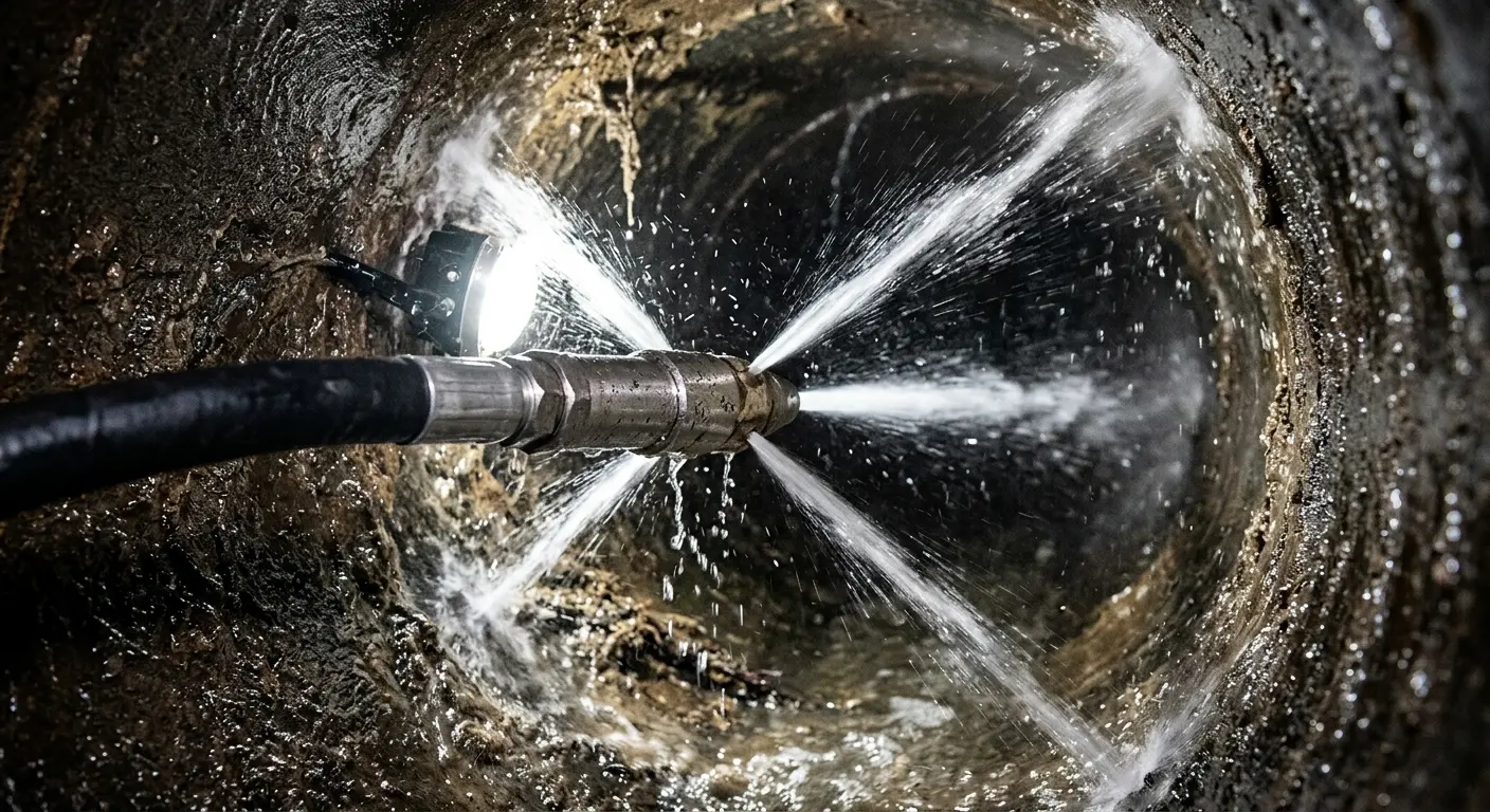 High-pressure hydro jetting nozzle cleaning sewer pipe for Sewer Cleanout in Diamondhead
